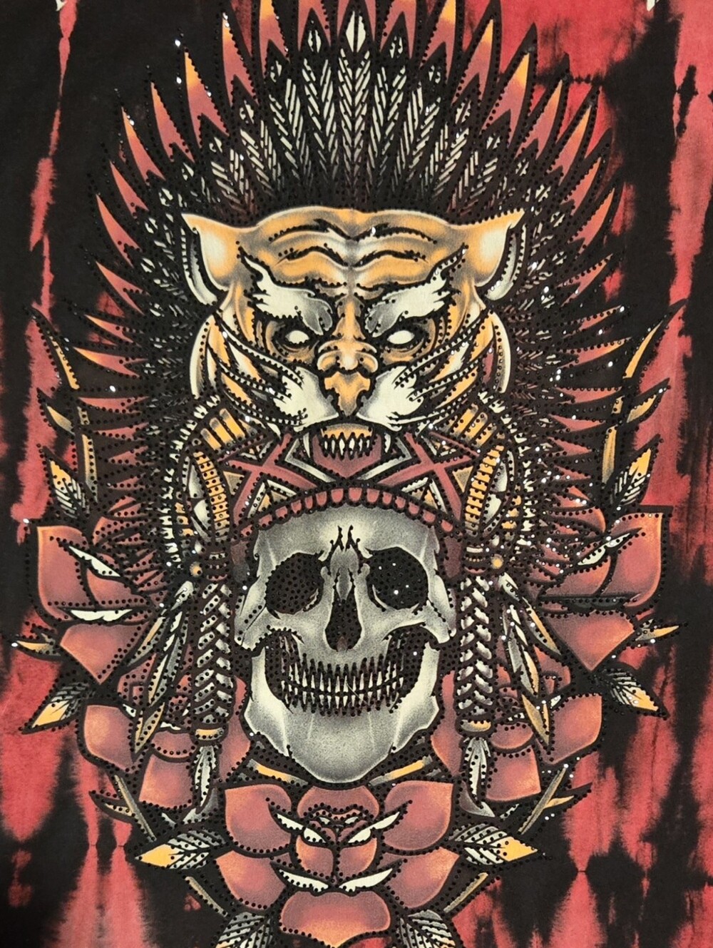 Affliction Red and Black Tiger Skull Graphic Short Sleeve Tee